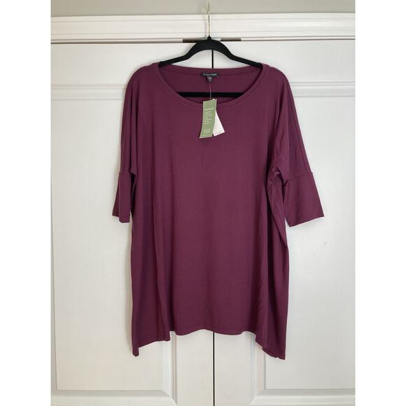 Eileen Fisher Pomegranate Wide Neck Tunic Viscose Jersey Top Stretch Womens XS - Picture 1 of 8